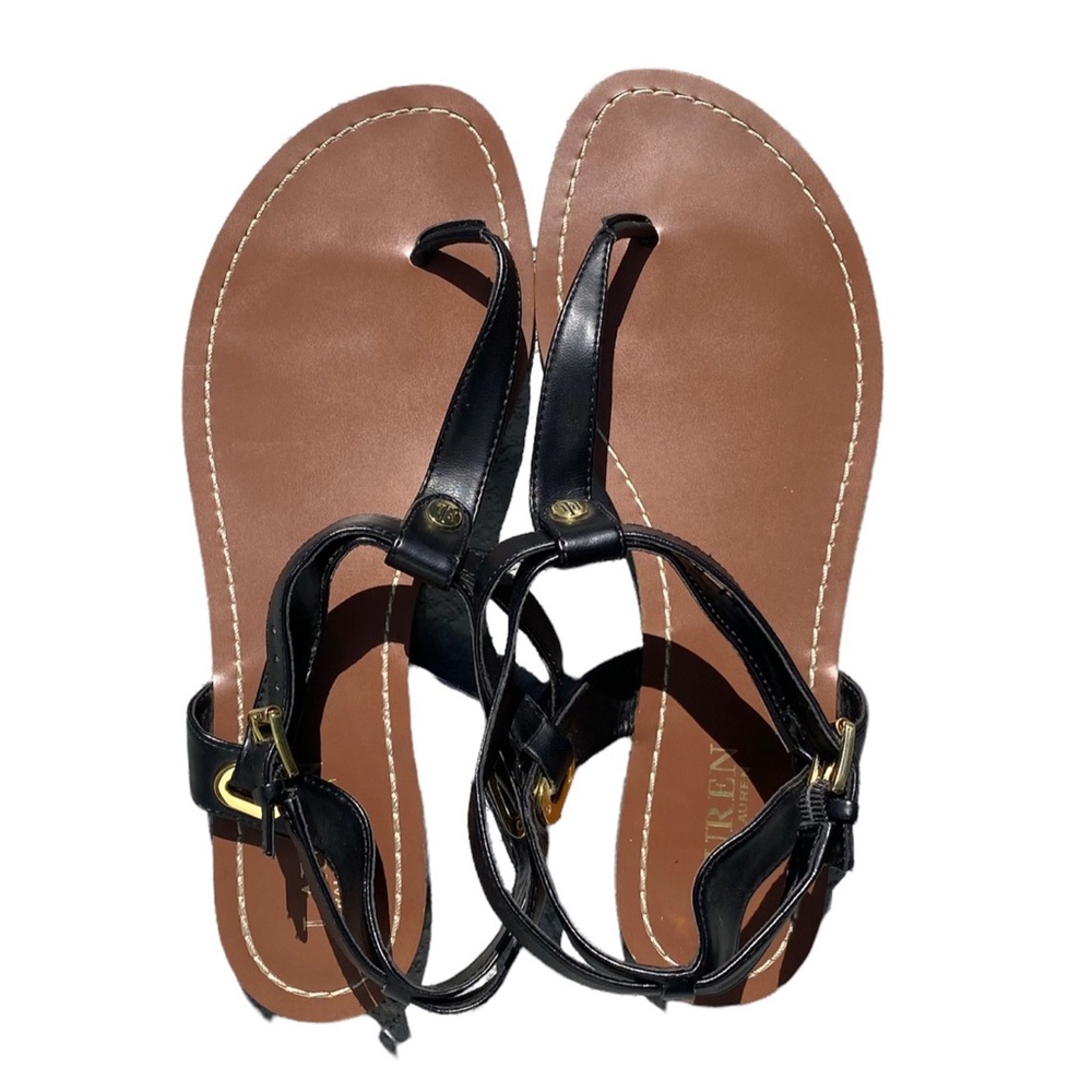 Ralph Lauren Sandals. Black with Gold accents. Size 10.